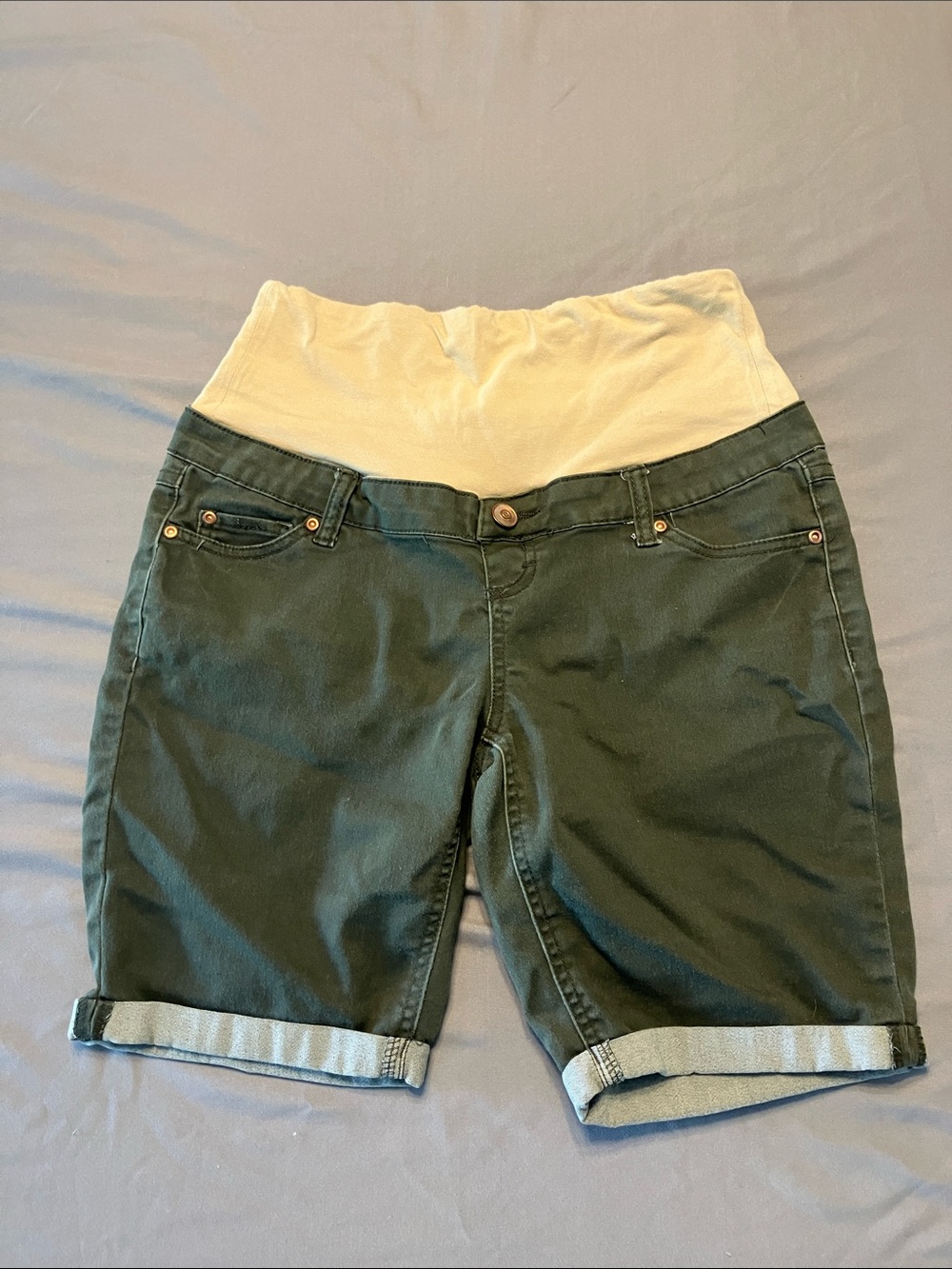 Planet Motherhood Olive Green Maternity Shorts with Cream Waistband
